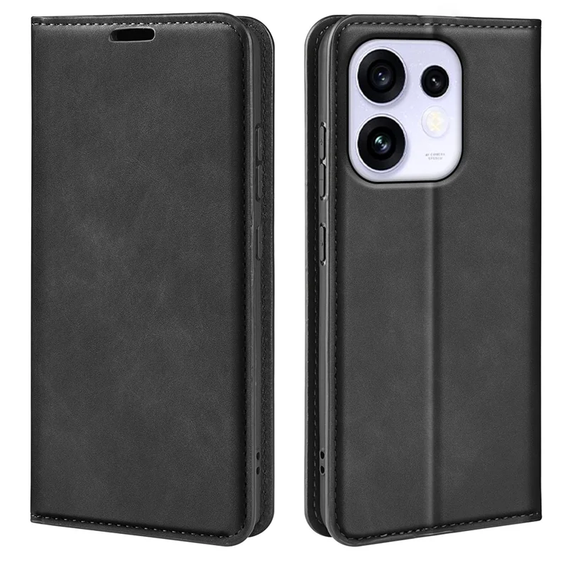 For Oppo Reno16 5G (Global) Case Skin Touch Leather Wallet Phone Cover - Black