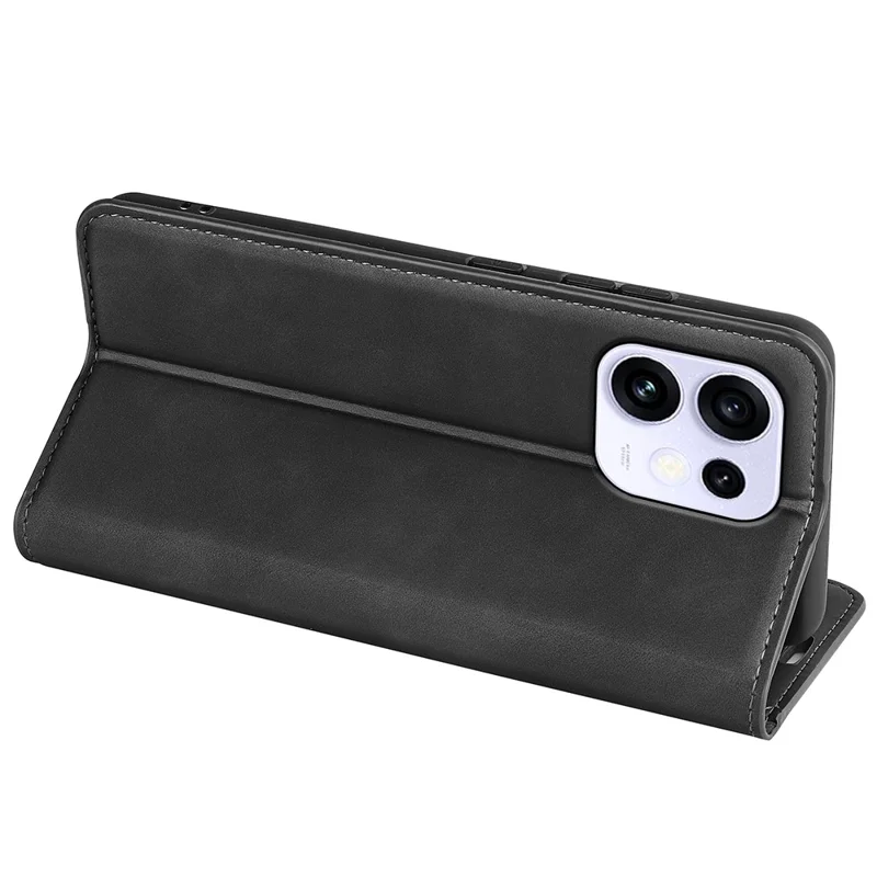 For Oppo Reno16 5G (Global) Case Skin Touch Leather Wallet Phone Cover - Black