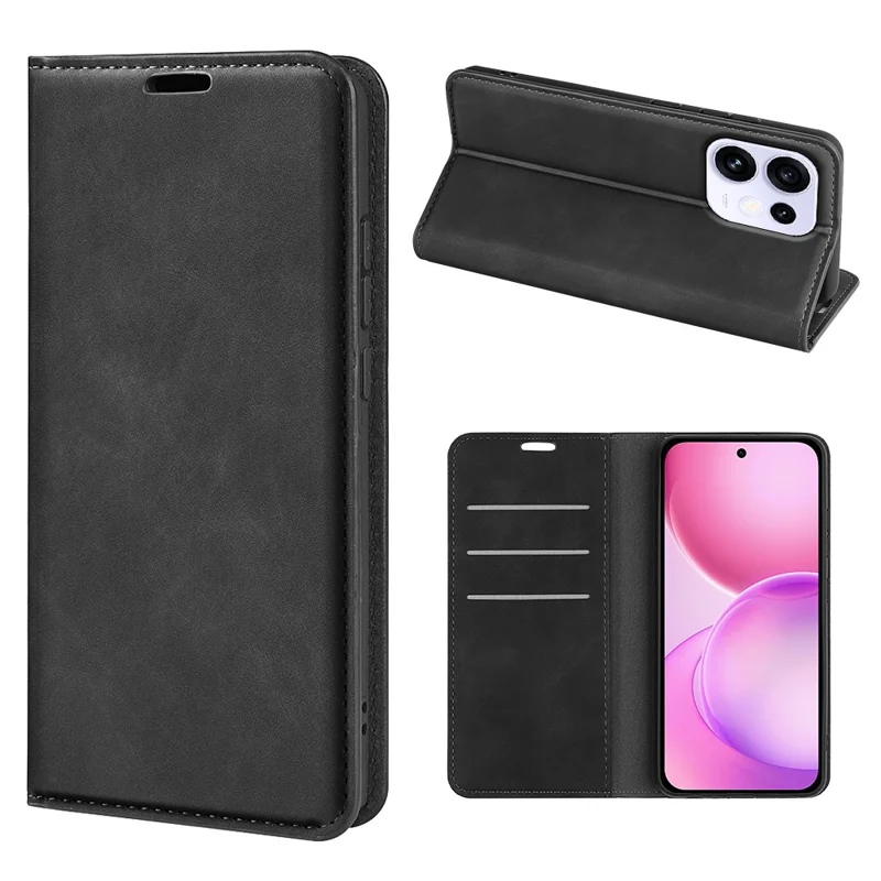 For Oppo Reno16 5G (Global) Case Skin Touch Leather Wallet Phone Cover - Black