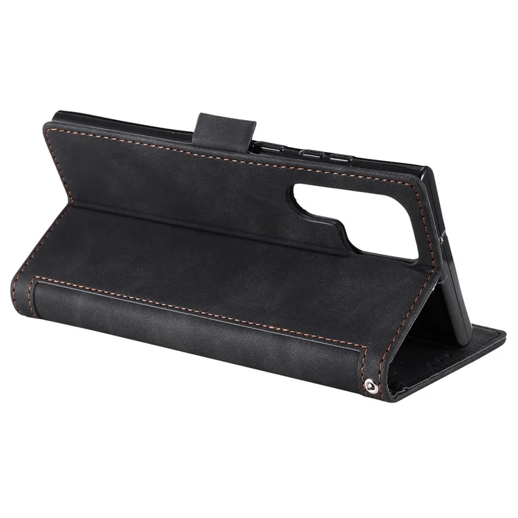 Для Samsung Galaxy S23 Ultra Retra Retro Splising Style Cute Leather Ock -resection Case Case Skellet Flip Flip Cover с Ремешком с Ремешком - Черный