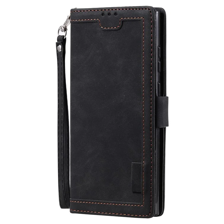 Для Samsung Galaxy S23 Ultra Retra Retro Splising Style Cute Leather Ock -resection Case Case Skellet Flip Flip Cover с Ремешком с Ремешком - Черный