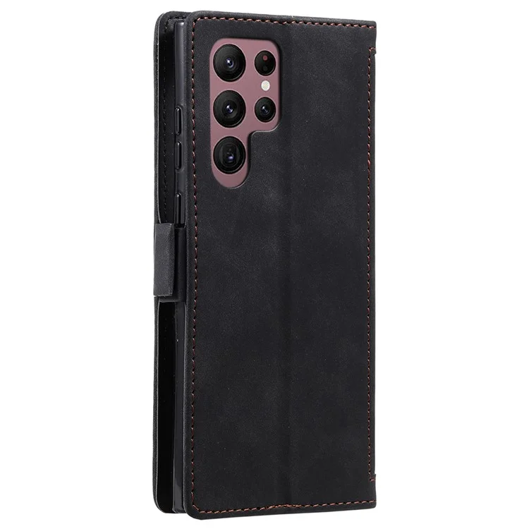 Для Samsung Galaxy S23 Ultra Retra Retro Splising Style Cute Leather Ock -resection Case Case Skellet Flip Flip Cover с Ремешком с Ремешком - Черный