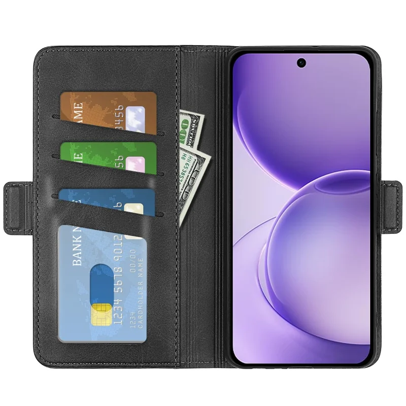 For Oppo Reno16 F 5G Case Calf Texture Leather Wallet Phone Cover - Black