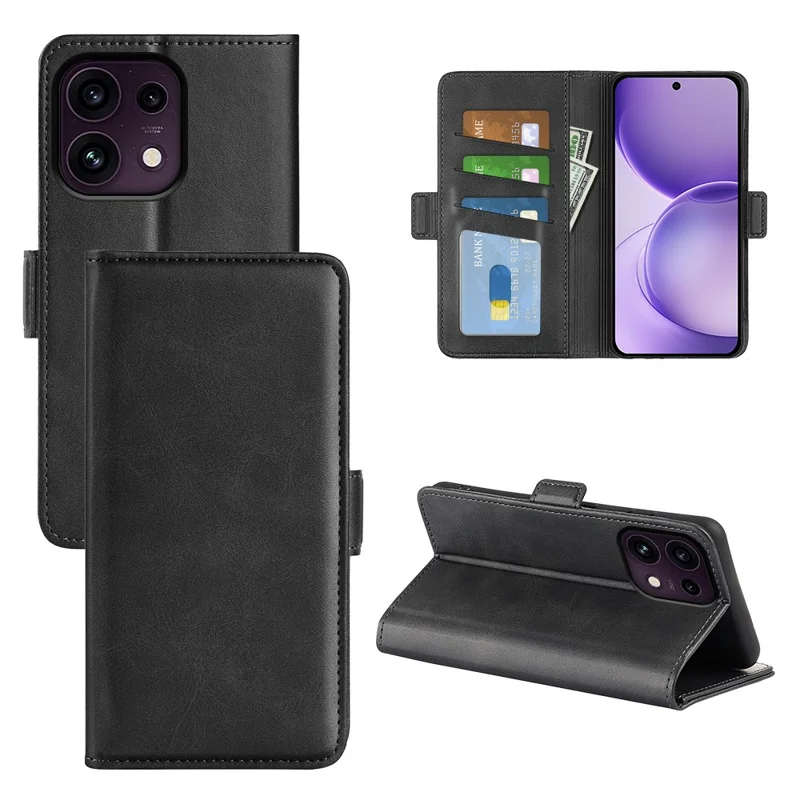 For Oppo Reno16 F 5G Case Calf Texture Leather Wallet Phone Cover - Black