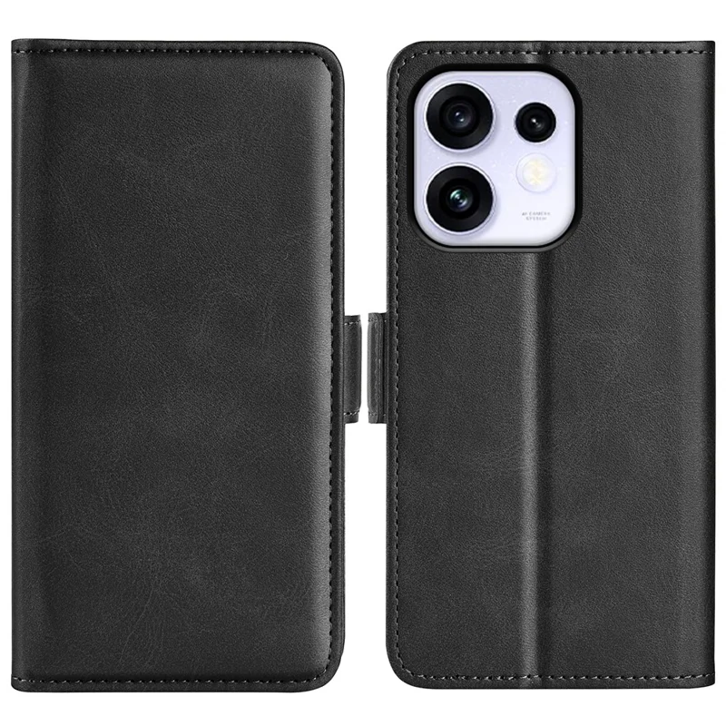 For Oppo Reno16 5G (Global) Case Calf Texture Leather Wallet Phone Cover - Black