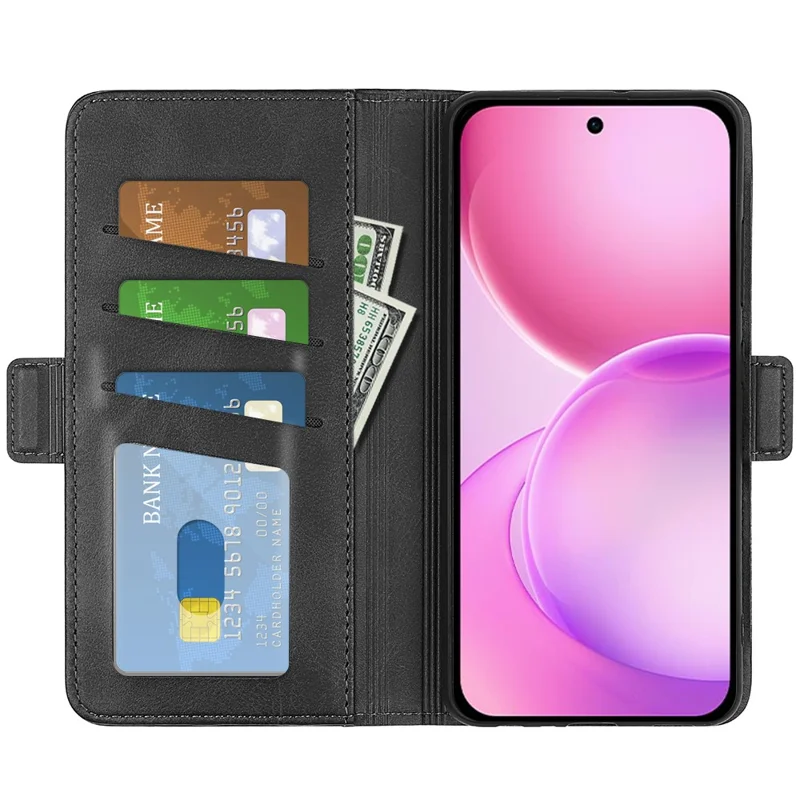 For Oppo Reno16 5G (Global) Case Calf Texture Leather Wallet Phone Cover - Black