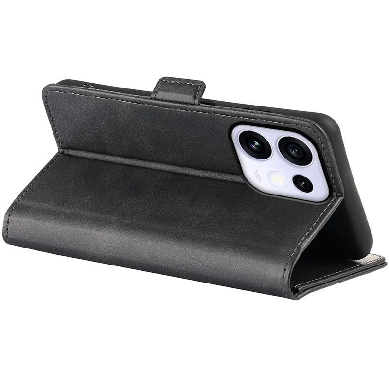 For Oppo Reno16 5G (Global) Case Calf Texture Leather Wallet Phone Cover - Black