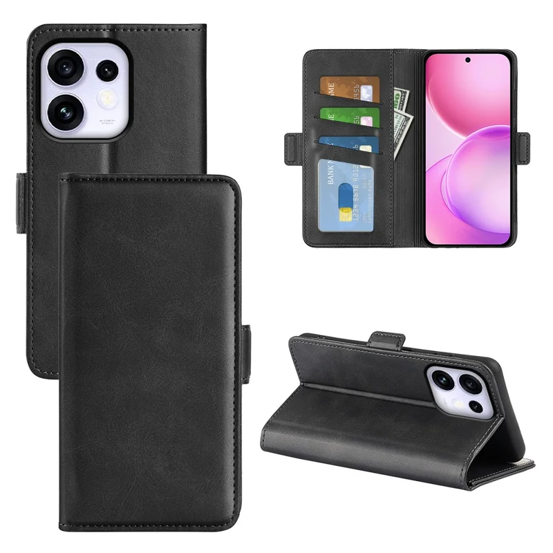 For Oppo Reno16 5G (Global) Case Calf Texture Leather Wallet Phone Cover - Black