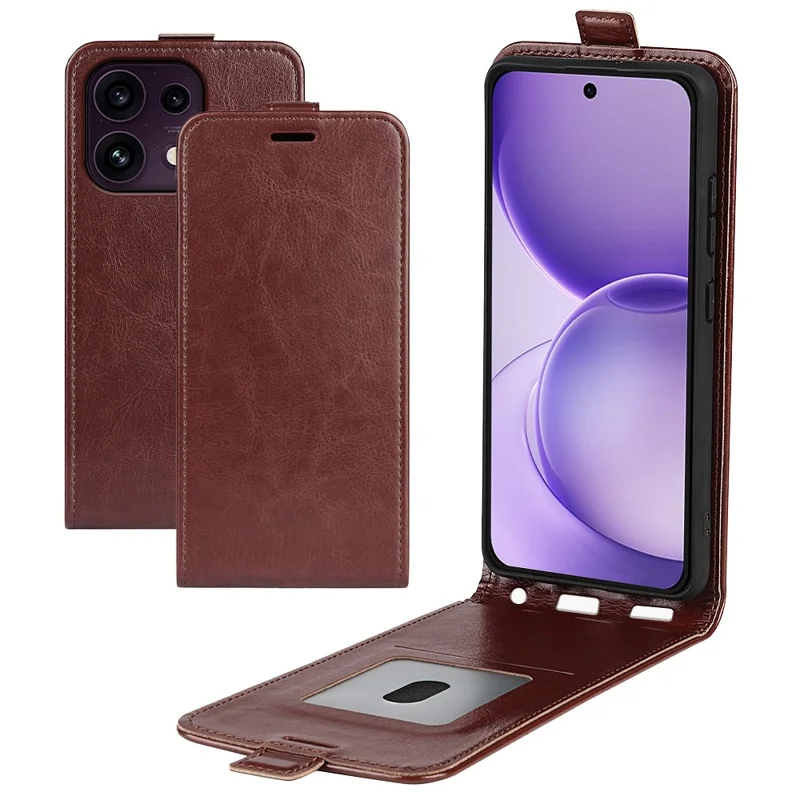 For Oppo Reno16 F 5G Case with Card Slots Vertical Flip Leather Phone Cover - Brown