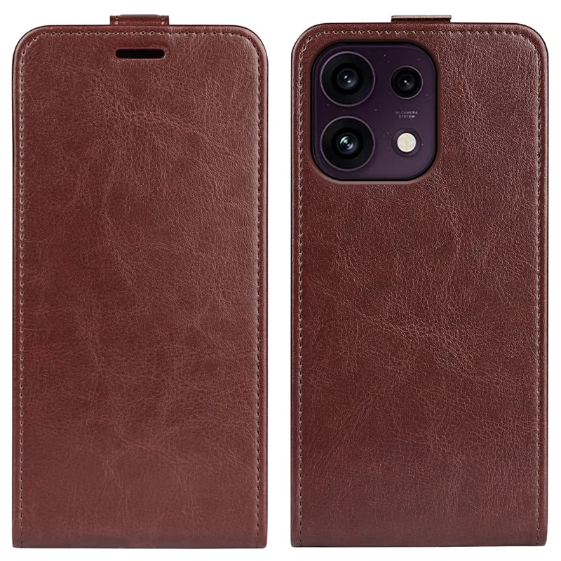 For Oppo Reno16 F 5G Case with Card Slots Vertical Flip Leather Phone Cover - Brown