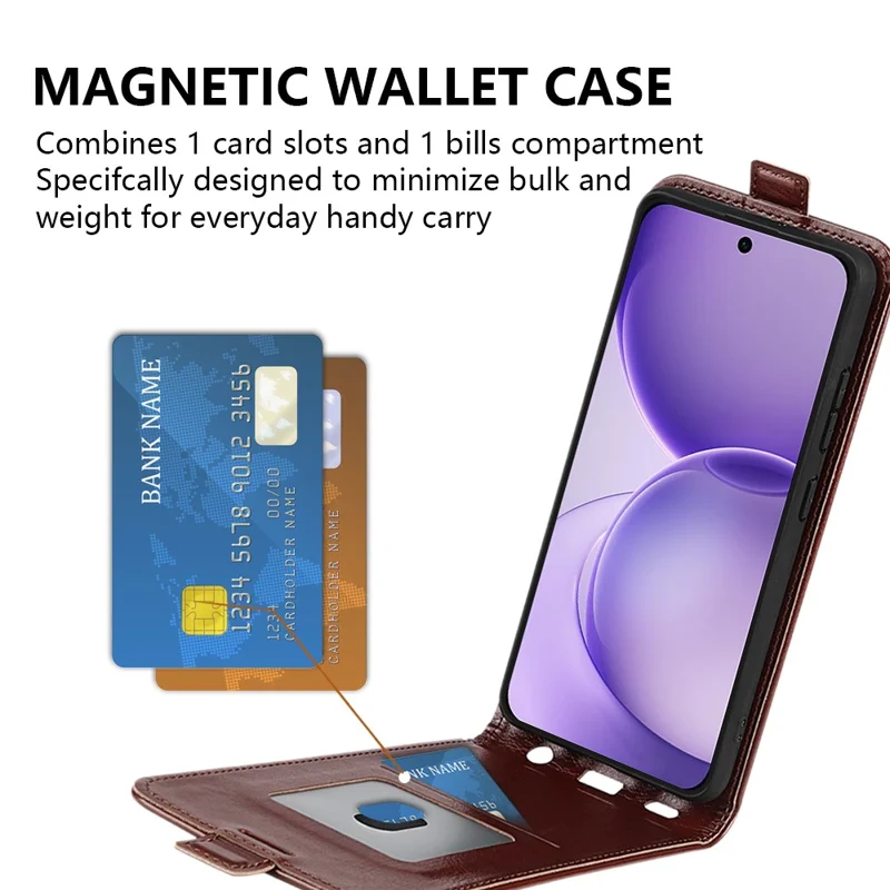 For Oppo Reno16 F 5G Case with Card Slots Vertical Flip Leather Phone Cover - Brown