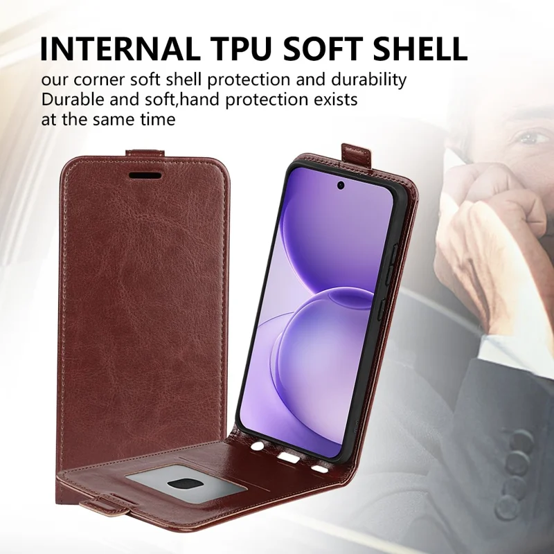 For Oppo Reno16 F 5G Case with Card Slots Vertical Flip Leather Phone Cover - Brown