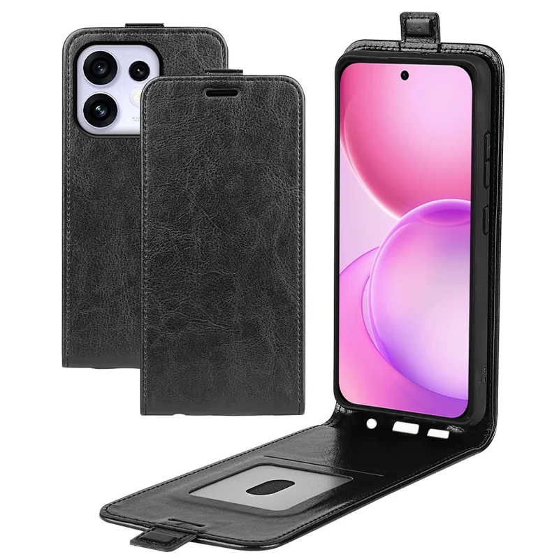 For Oppo Reno16 5G (Global) Case with Card Slots Vertical Flip Leather Phone Cover - Black