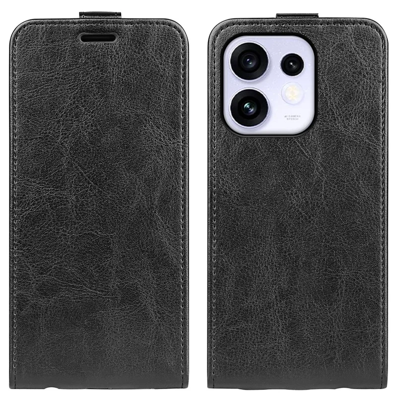 For Oppo Reno16 5G (Global) Case with Card Slots Vertical Flip Leather Phone Cover - Black
