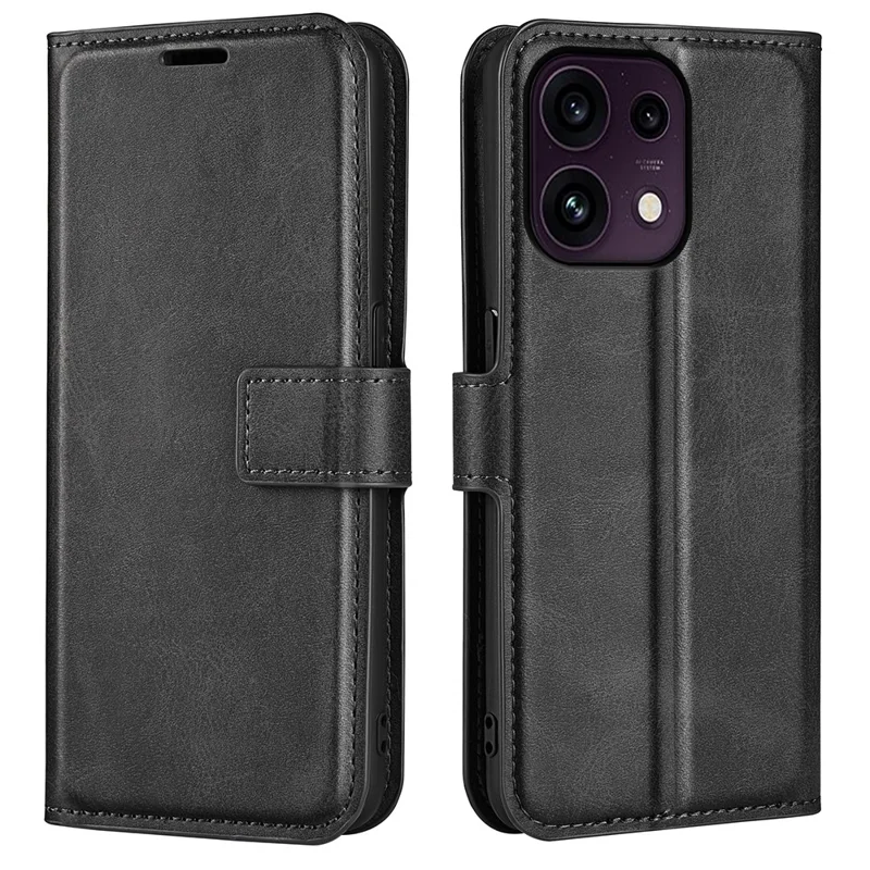 For Oppo Reno16 F 5G Stand Case Anti-Scratch Calf Texture Leather Phone Cover - Black