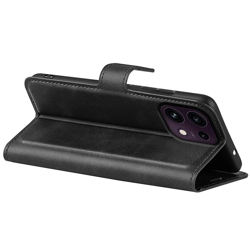 For Oppo Reno16 F 5G Stand Case Anti-Scratch Calf Texture Leather Phone Cover - Black