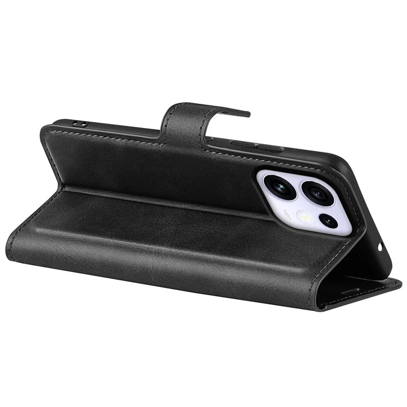 For Oppo Reno16 5G (Global) Stand Case Anti-Scratch Calf Texture Leather Phone Cover - Black