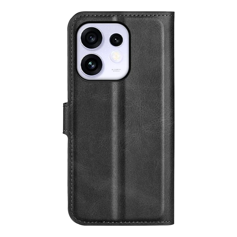 For Oppo Reno16 5G (Global) Stand Case Anti-Scratch Calf Texture Leather Phone Cover - Black