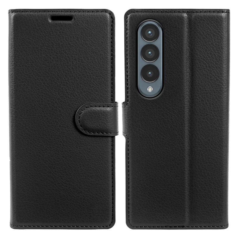 For Samsung Galaxy Z Fold4 5G Case Wallet Stand Litchi Texture Shockproof Leather Phone Cover - Black