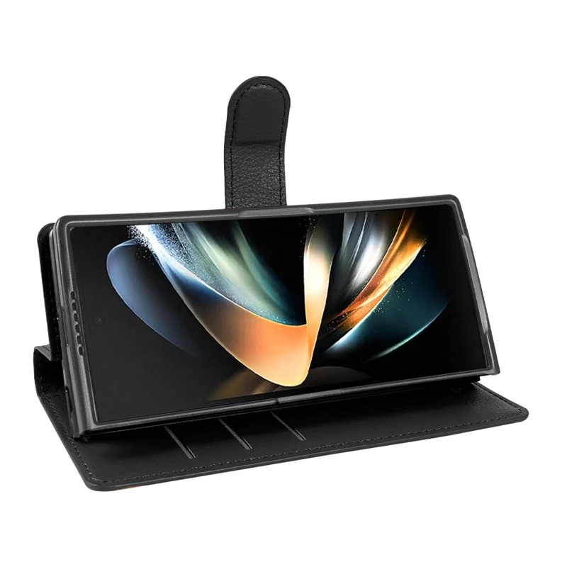 For Samsung Galaxy Z Fold4 5G Case Wallet Stand Litchi Texture Shockproof Leather Phone Cover - Black