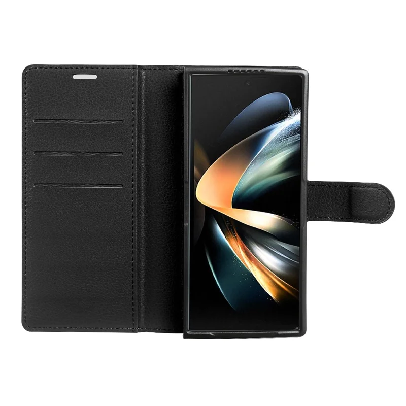 For Samsung Galaxy Z Fold4 5G Case Wallet Stand Litchi Texture Shockproof Leather Phone Cover - Black