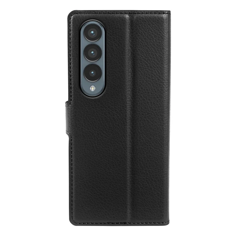 For Samsung Galaxy Z Fold4 5G Case Wallet Stand Litchi Texture Shockproof Leather Phone Cover - Black