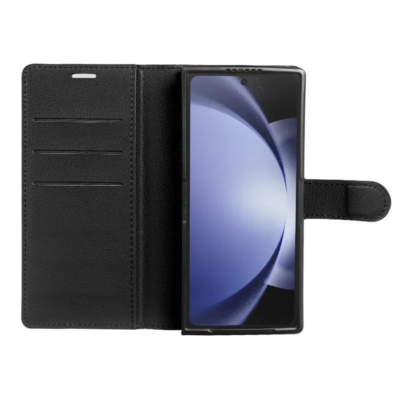 For Samsung Galaxy Z Fold5 5G Case Wallet Stand Litchi Texture Shockproof Leather Phone Cover - Black
