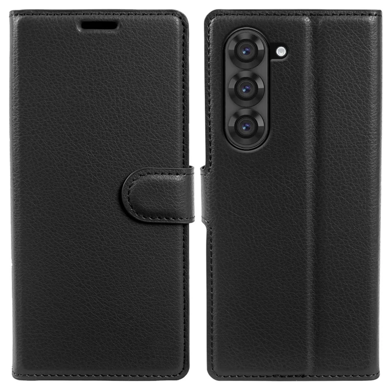 For Samsung Galaxy Z Fold6 5G Case Wallet Stand Litchi Texture Shockproof Leather Phone Cover - Black