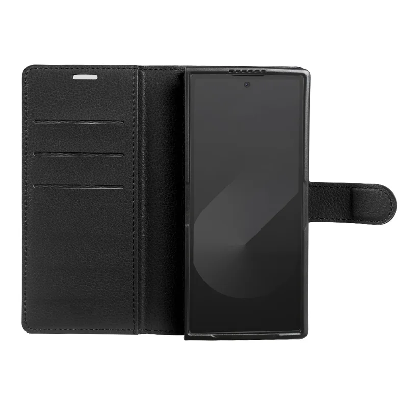 For Samsung Galaxy Z Fold6 5G Case Wallet Stand Litchi Texture Shockproof Leather Phone Cover - Black