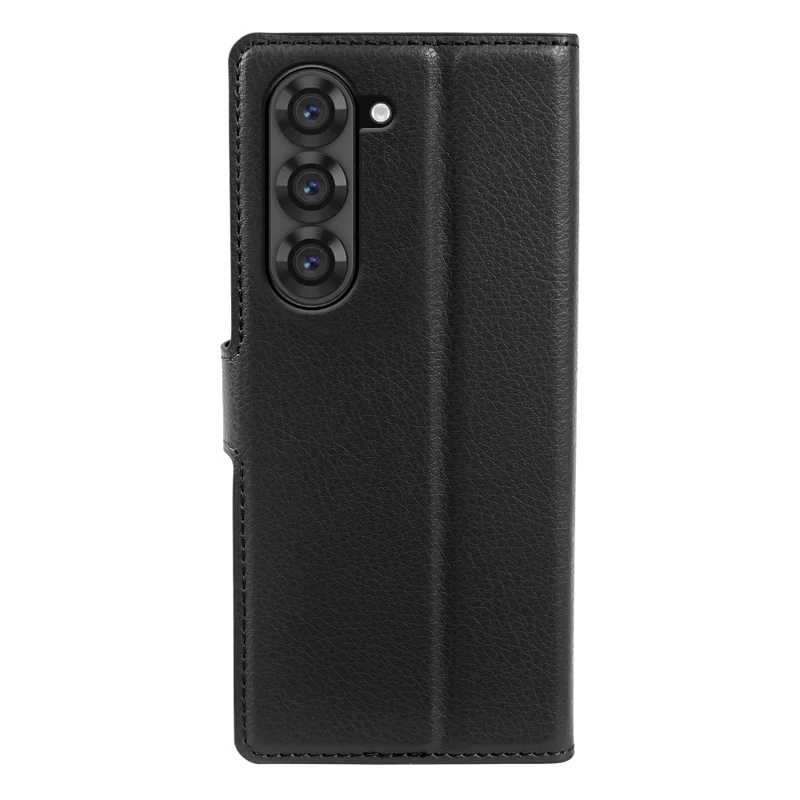 For Samsung Galaxy Z Fold6 5G Case Wallet Stand Litchi Texture Shockproof Leather Phone Cover - Black