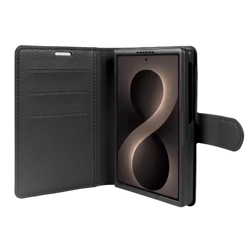 For Samsung Galaxy Z Fold8 Case Wallet Stand Litchi Texture Shockproof Leather Phone Cover - Black