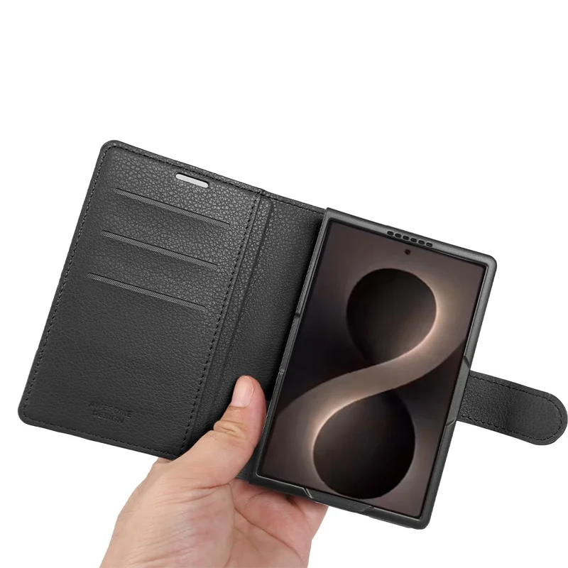 For Samsung Galaxy Z Fold8 Case Wallet Stand Litchi Texture Shockproof Leather Phone Cover - Black