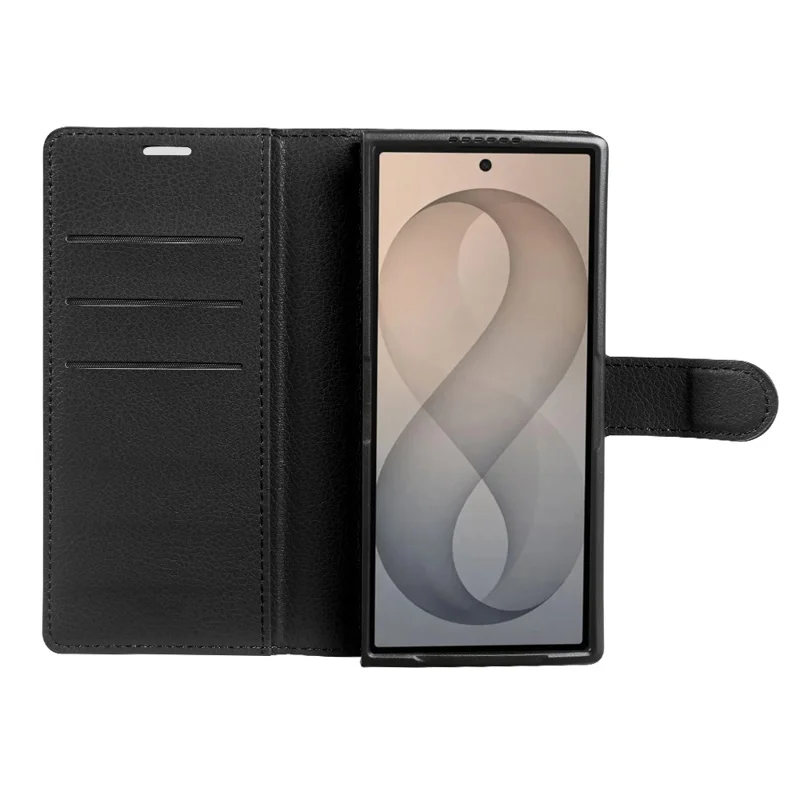 For Samsung Galaxy Z Fold8 Ultra Case Wallet Stand Litchi Texture Shockproof Leather Phone Cover - Black