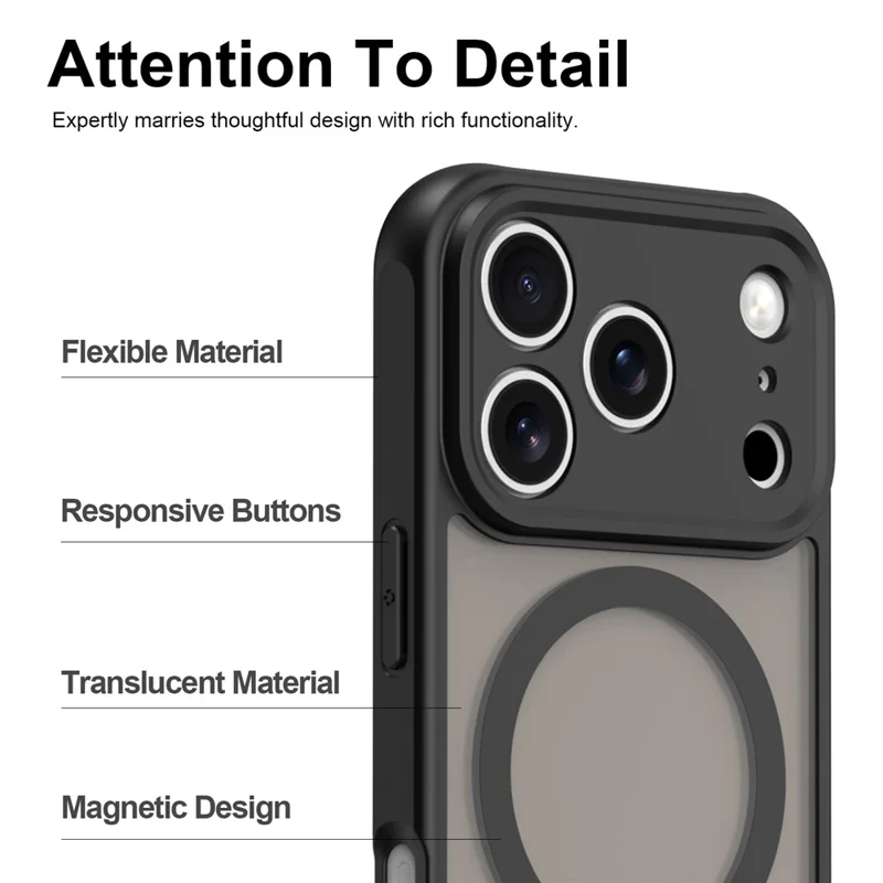 Bulk Purchasing for iPhone 18 Pro  /  17 Pro Magnetic Case Anti Drop Matte PC + TPU Phone Cover - Black