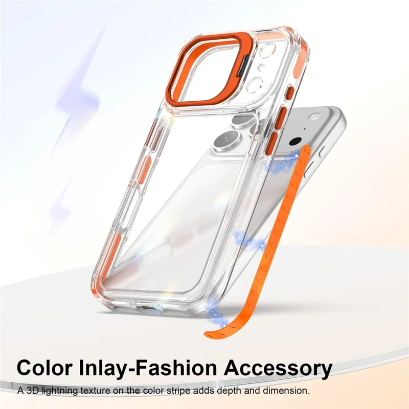For iPhone 17 Pro Case Metal Camera Kickstand Shockproof Clear PC + TPU Phone Cover - Transparent Orange