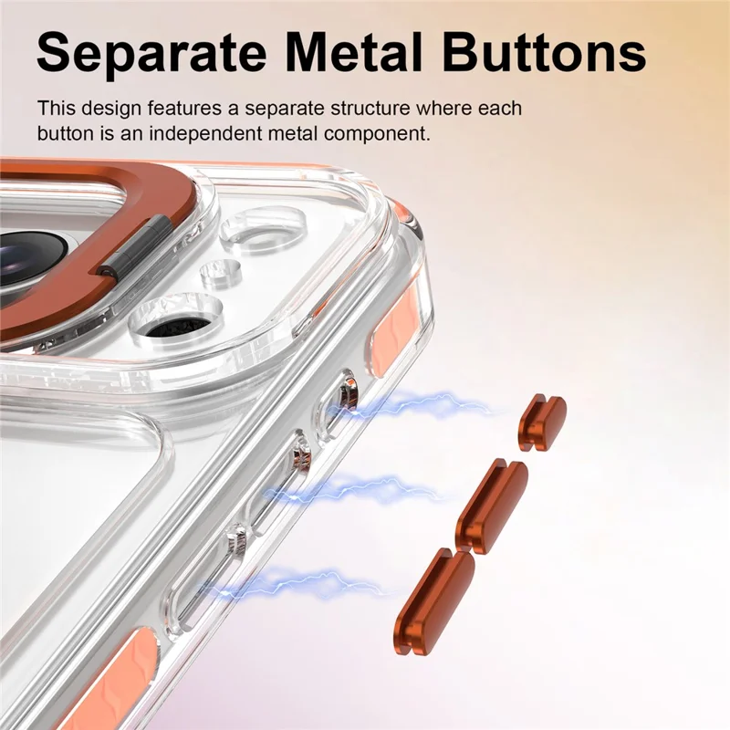 For iPhone 17 Pro Case Metal Camera Kickstand Shockproof Clear PC + TPU Phone Cover - Transparent Orange