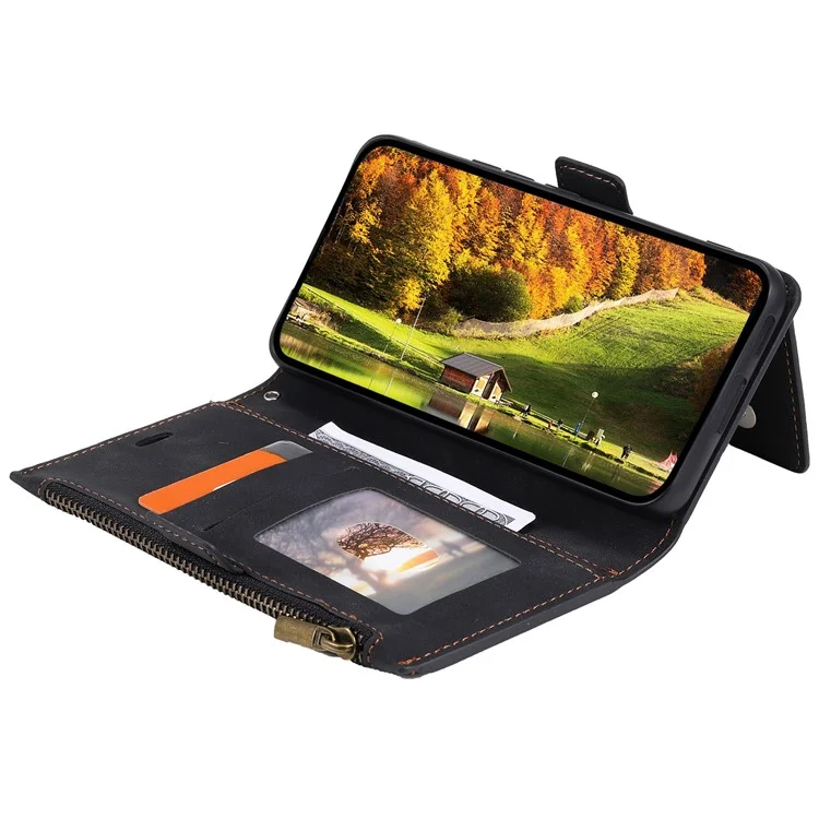 Für Samsung Galaxy S23 Ultra Reißverschluss Pocket Stand PU Leder Hülle Zurück - Schwarz
