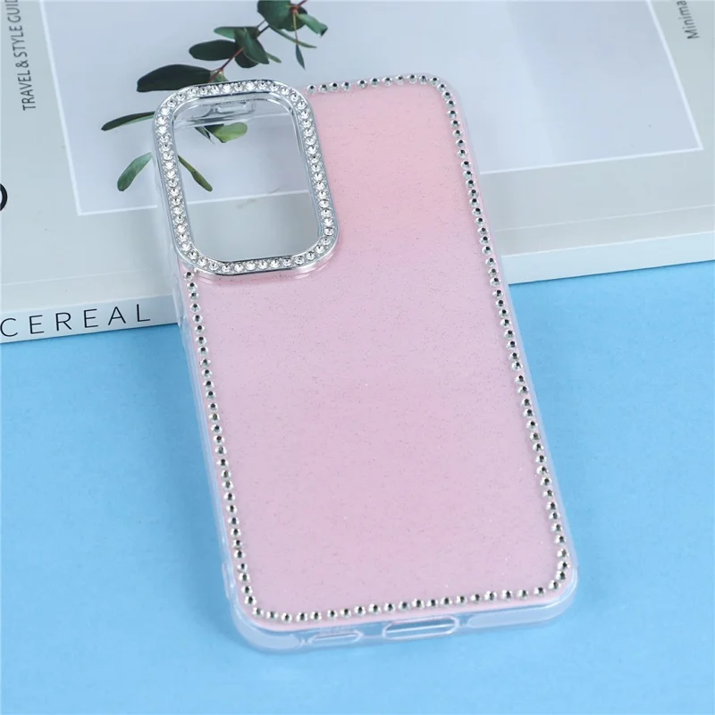 For Samsung Galaxy S26 FE Case Rhinestone Edge Glitter Back TPU + PC IMD Phone Cover - Glitter Light Pink