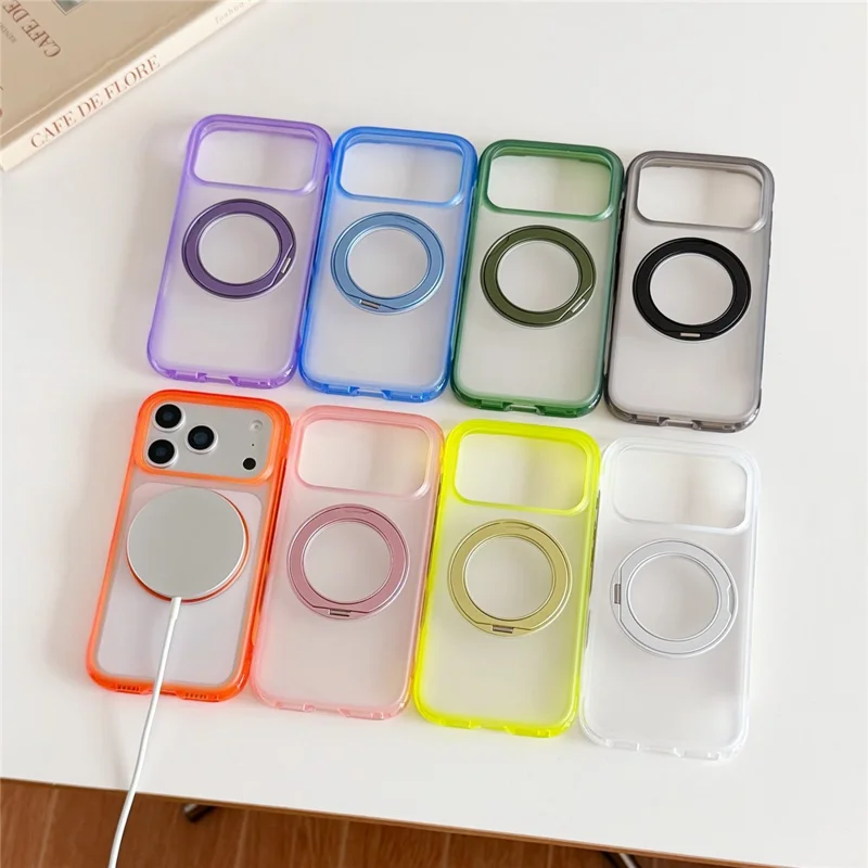 Funda para iPhone 17 Pro Max con Soporte Magnético Plegable, Carcasa Antigolpes de PC + TPU con Botón de IA - Naranja