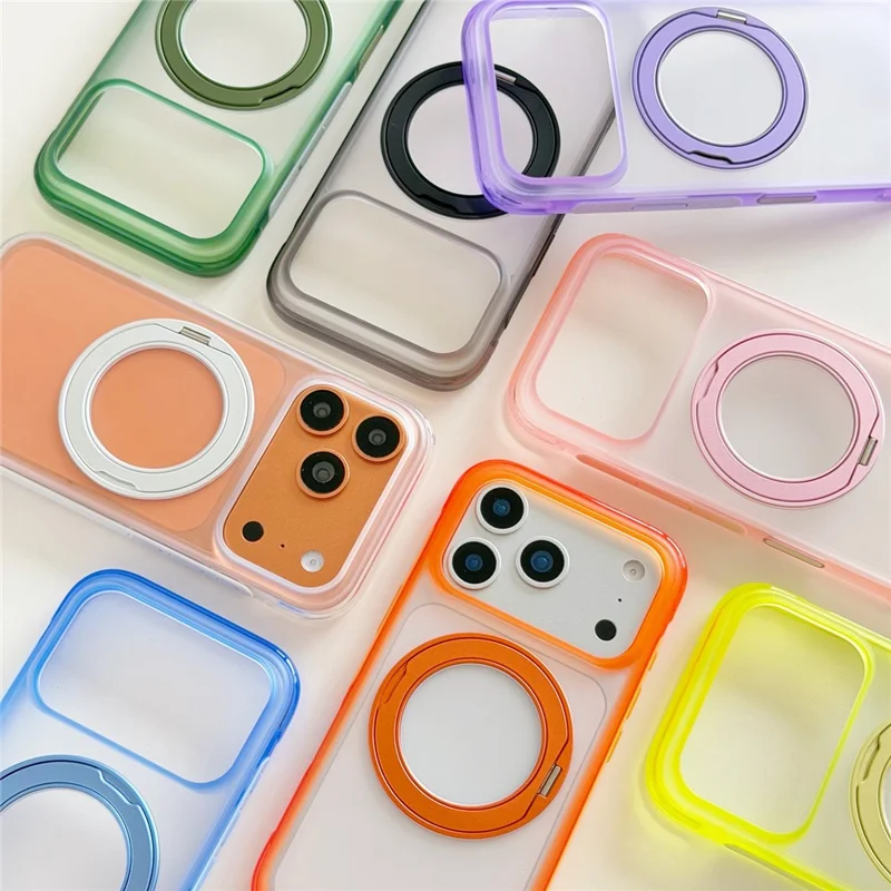 Funda para iPhone 17 Pro Max con Soporte Magnético Plegable, Carcasa Antigolpes de PC + TPU con Botón de IA - Naranja