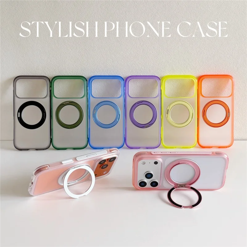 Funda para iPhone 17 Pro Max con Soporte Magnético Plegable, Carcasa Antigolpes de PC + TPU con Botón de IA - Naranja