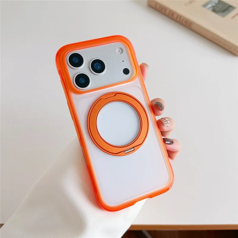 Funda para iPhone 17 Pro Max con Soporte Magnético Plegable, Carcasa Antigolpes de PC + TPU con Botón de IA - Naranja