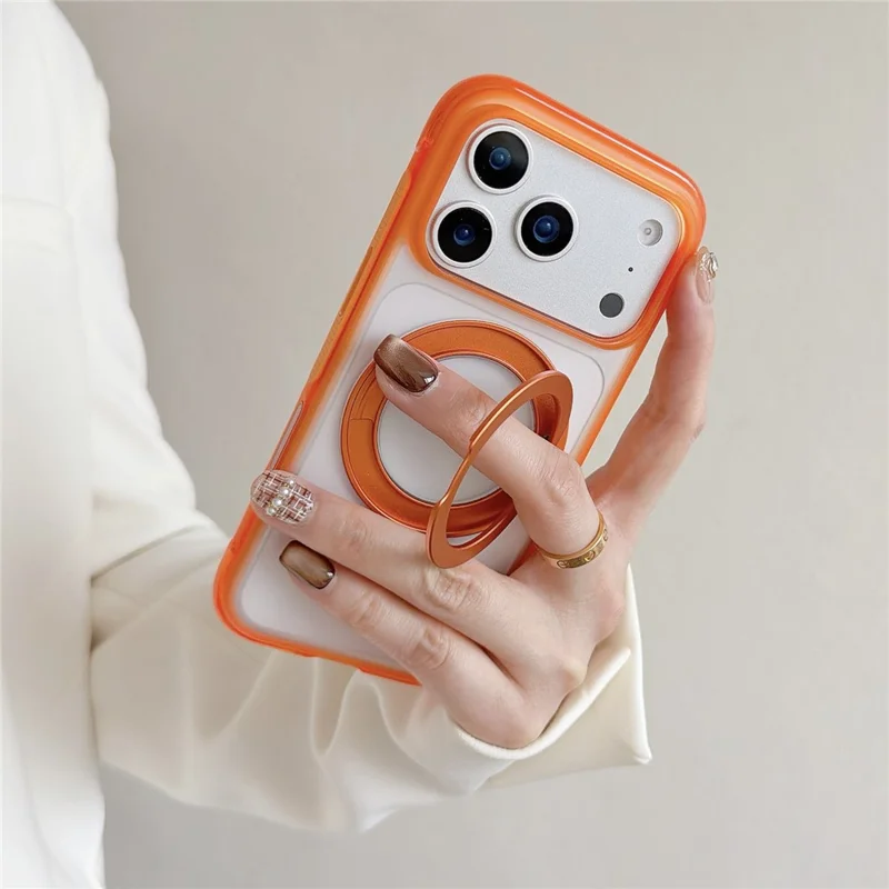 Funda para iPhone 17 Pro Max con Soporte Magnético Plegable, Carcasa Antigolpes de PC + TPU con Botón de IA - Naranja