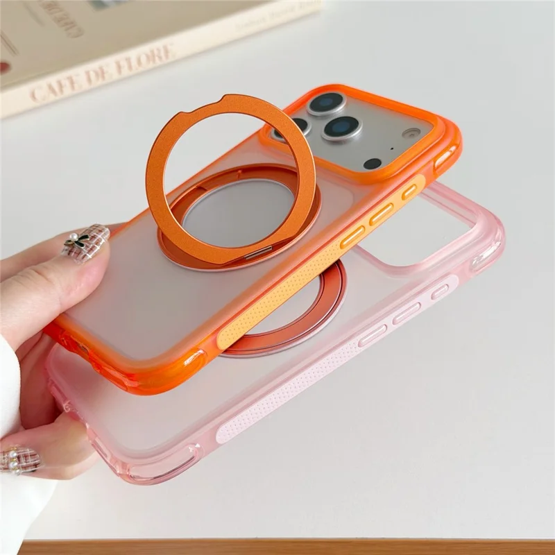 Funda para iPhone 17 Pro Max con Soporte Magnético Plegable, Carcasa Antigolpes de PC + TPU con Botón de IA - Naranja
