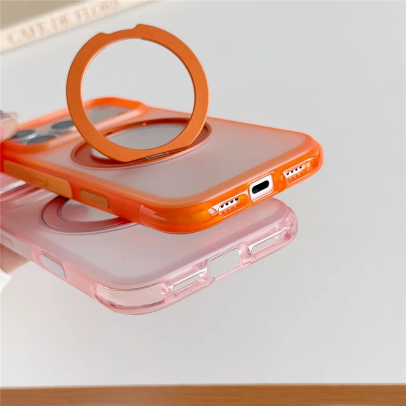 Funda para iPhone 17 Pro Max con Soporte Magnético Plegable, Carcasa Antigolpes de PC + TPU con Botón de IA - Naranja