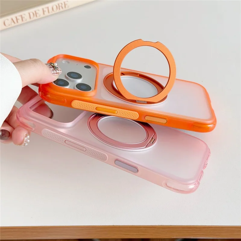 Funda para iPhone 17 Pro Max con Soporte Magnético Plegable, Carcasa Antigolpes de PC + TPU con Botón de IA - Naranja