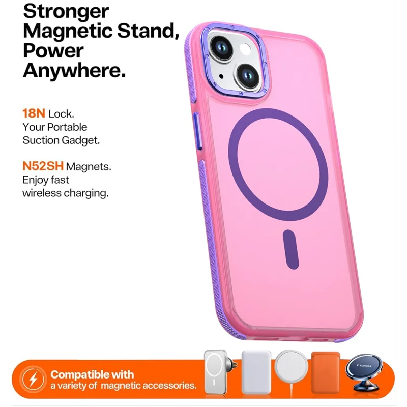 For iPhone 14  /  13 Magnetic Case Color Blocking PC + TPU Anti-Fingerprint Phone Cover - Pink