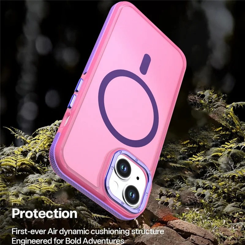 For iPhone 14  /  13 Magnetic Case Color Blocking PC + TPU Anti-Fingerprint Phone Cover - Pink