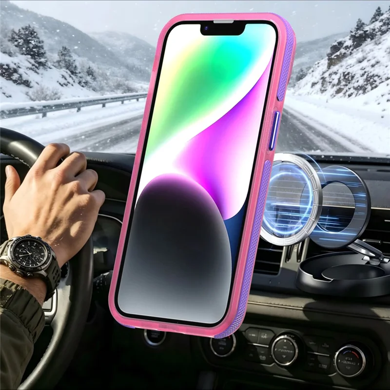 For iPhone 14  /  13 Magnetic Case Color Blocking PC + TPU Anti-Fingerprint Phone Cover - Pink