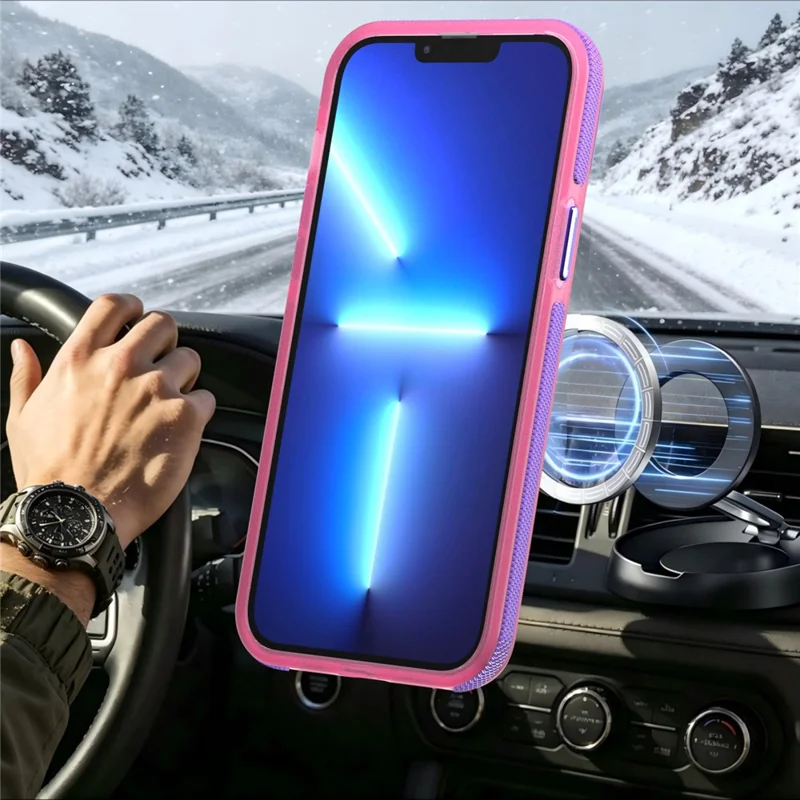 For iPhone 13 Pro Magnetic Case Color Blocking PC + TPU Anti-Fingerprint Phone Cover - Pink